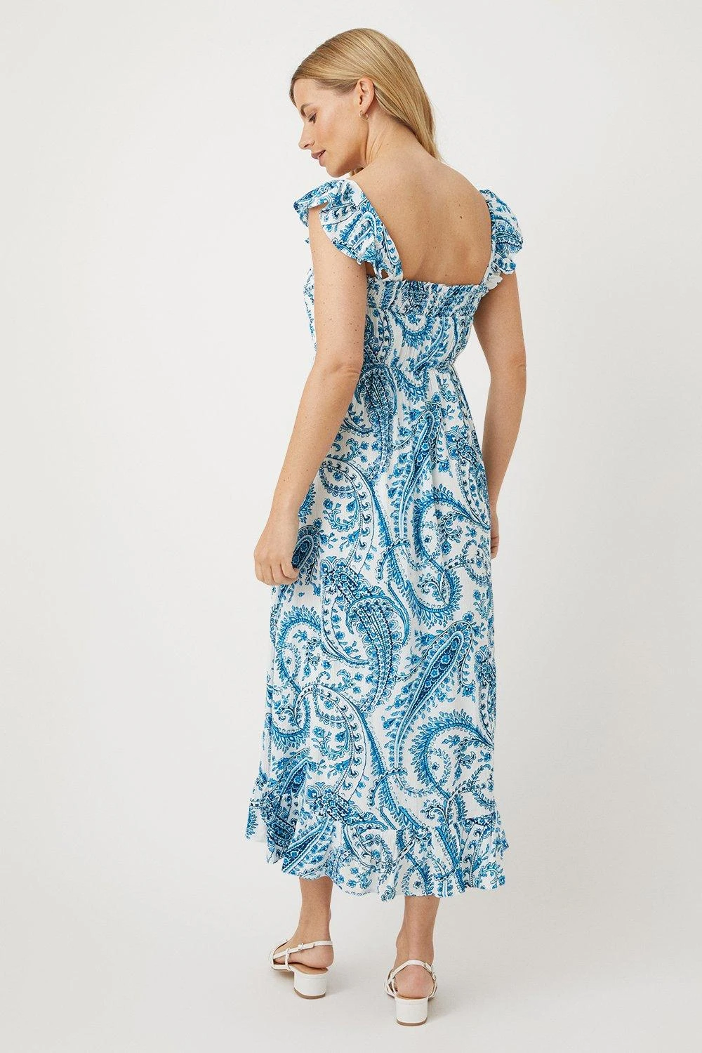 Wallis Petite Blue Paisley Midi Shirred Sundress - Image 3