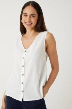 Wallis Linen Look Button Through Shell Top