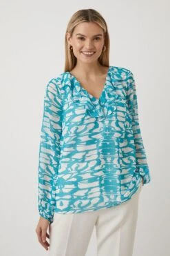 Wallis Ikat Print Frill Top