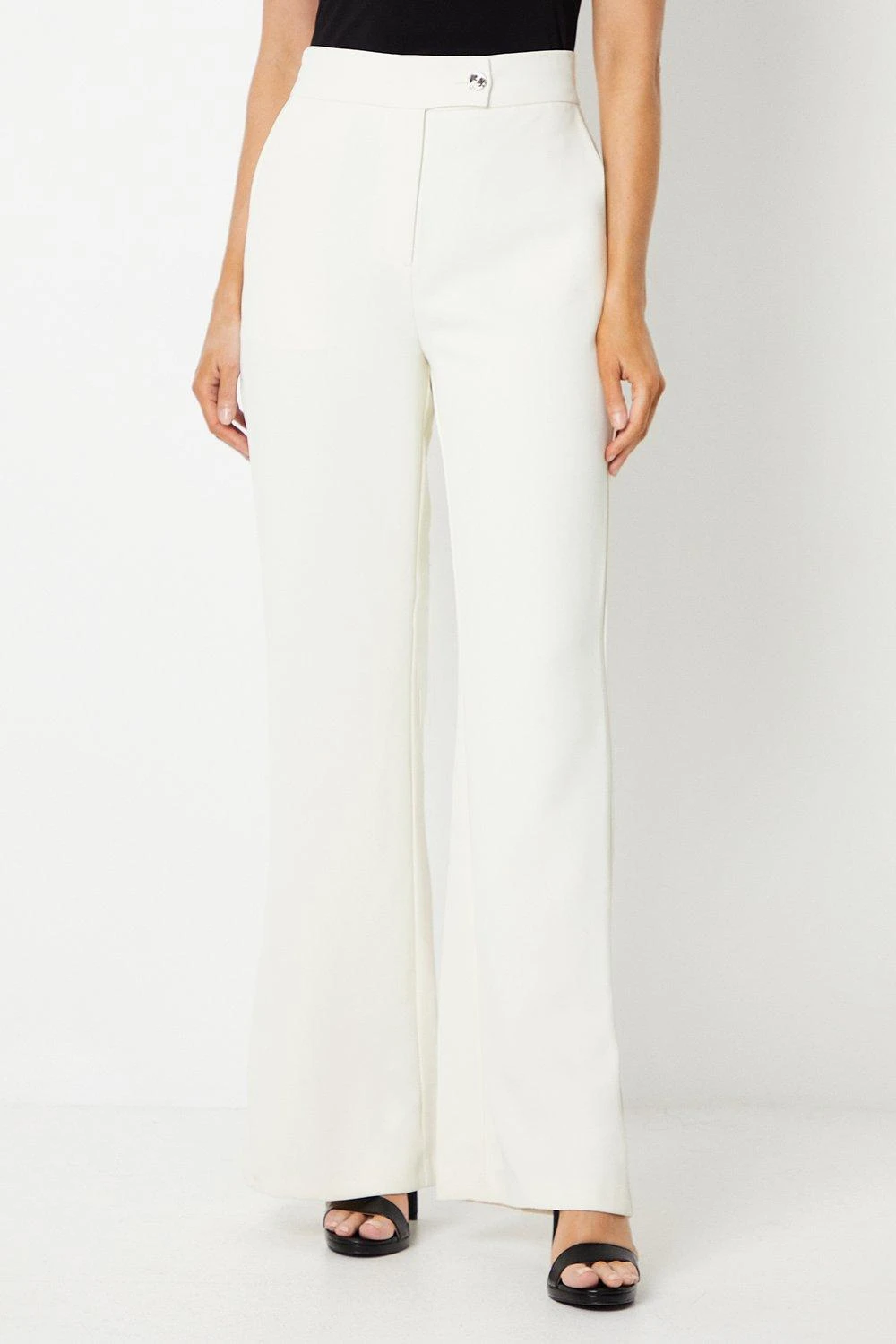 Wallis Ivory Double Button Wide Leg Trousers