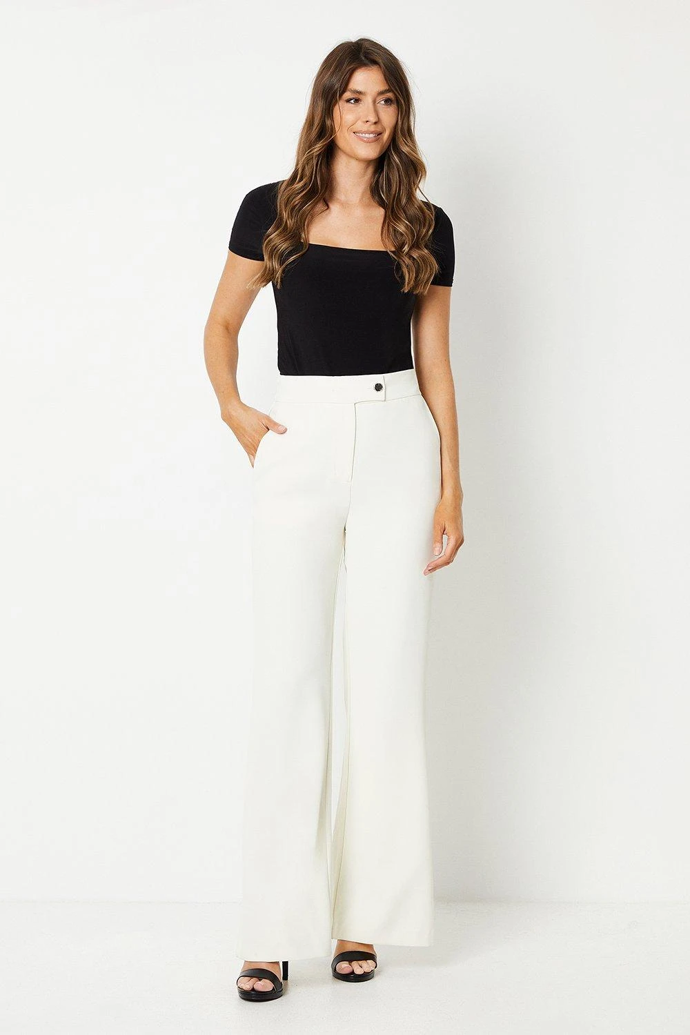 Wallis Ivory Double Button Wide Leg Trousers - Image 2