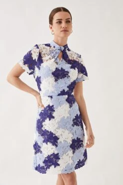 Wallis Petite Blue Floral Lace Shift Dress