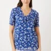 Wallis Blue Floral Short Sleeve Woven Frill Top