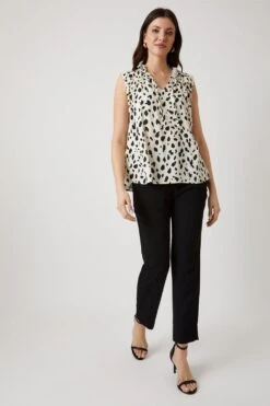 Wallis Mono Spot Sleeveless Tie Neck Top