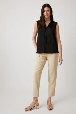 Wallis Black Textured Sleeveless Tie Neck Top