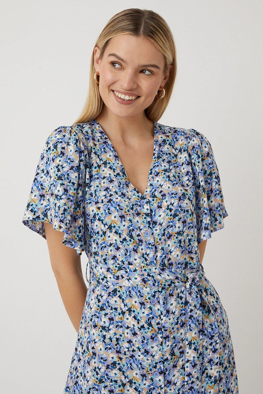 Wallis Navy Ditsy Floral Button Through Midi Dress - Image 2