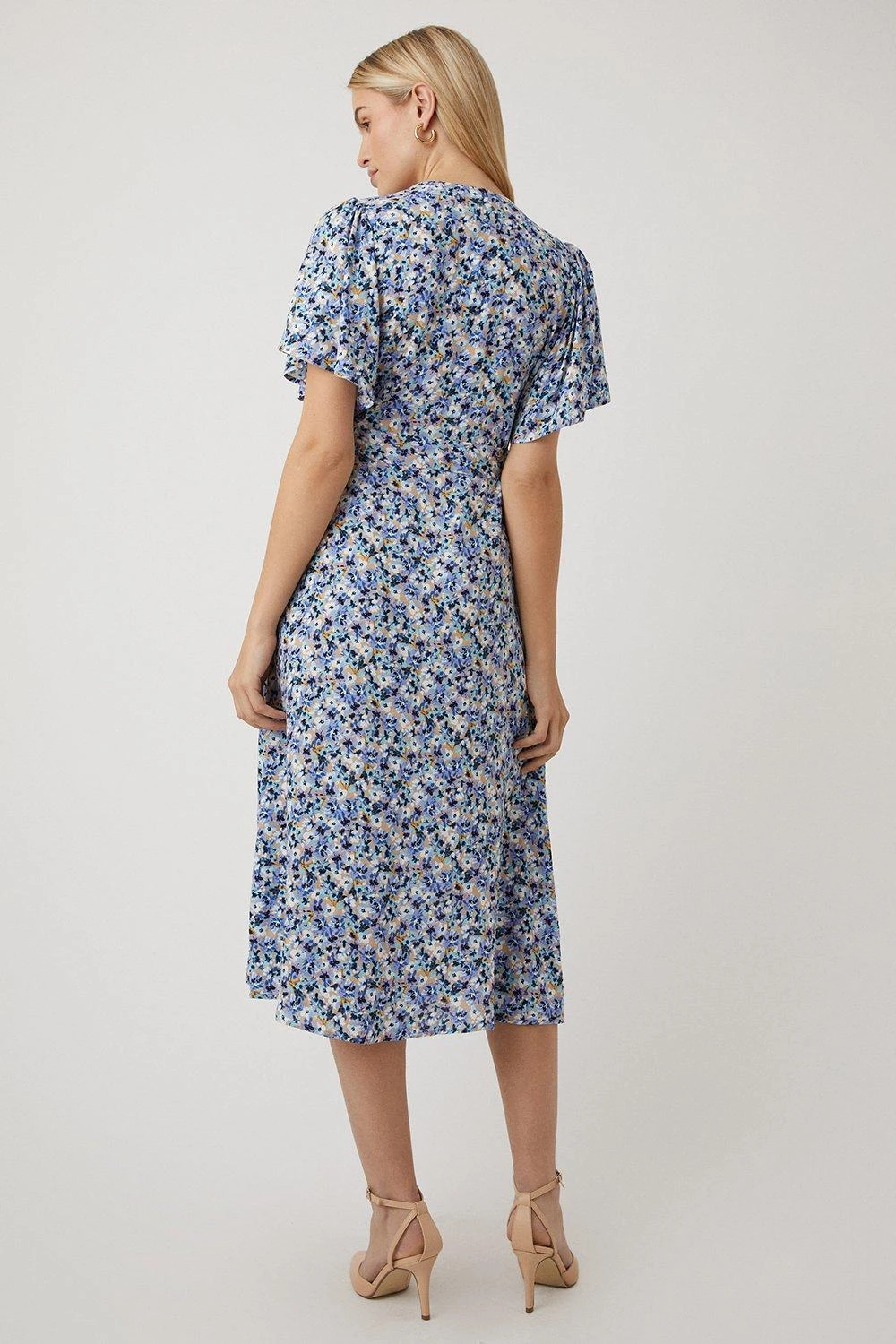 Wallis Navy Ditsy Floral Button Through Midi Dress - Image 3