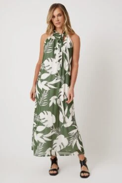 Wallis Khaki Floral Halter Maxi Dress