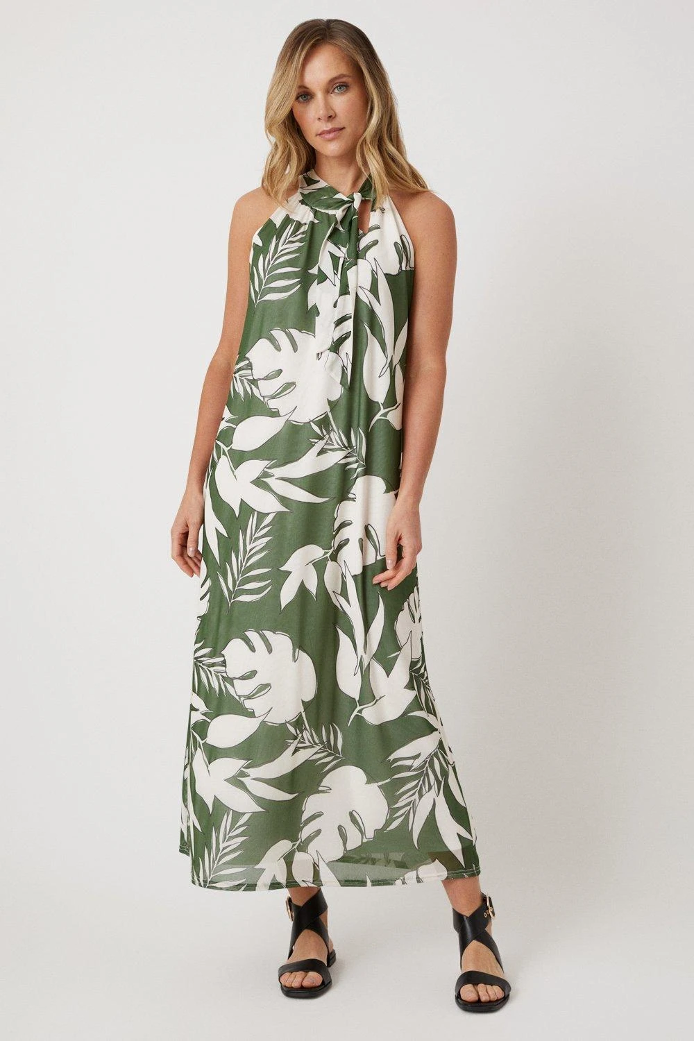Wallis Khaki Floral Halter Maxi Dress