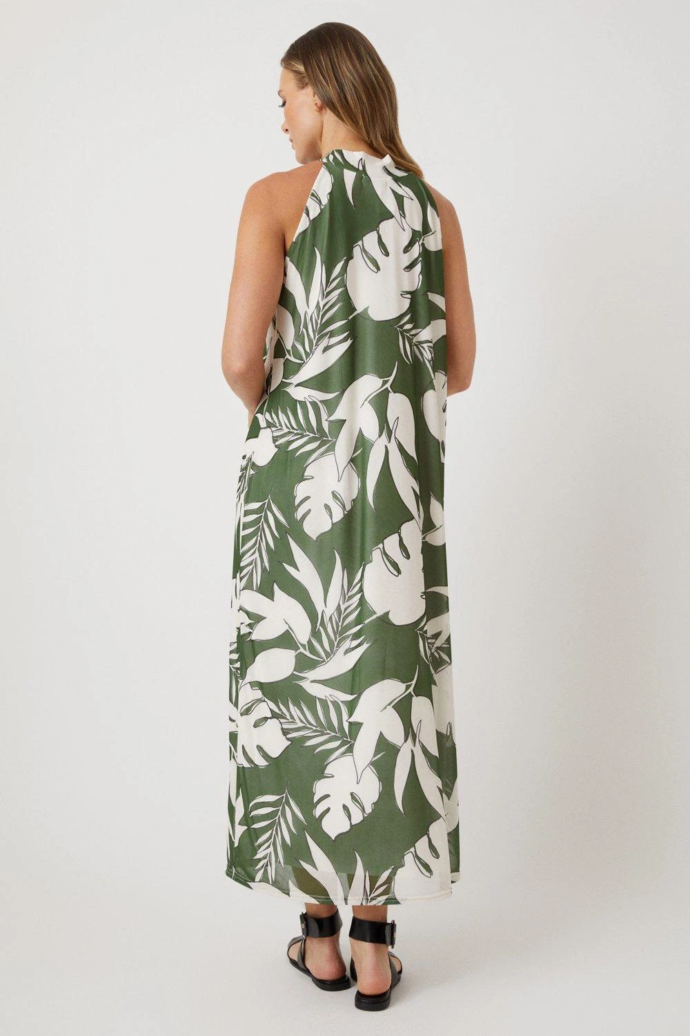 Wallis Khaki Floral Halter Maxi Dress - Image 3