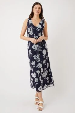 Wallis Blue Floral Maxi Tie Waist Dress