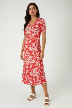Wallis Red Floral Jersey Wrap Dress