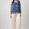 Wallis Blue Ditsy Floral Frill Front Blouson Sleeve Top