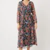 Wallis Black Floral Frill Wrap Front Midi Dress