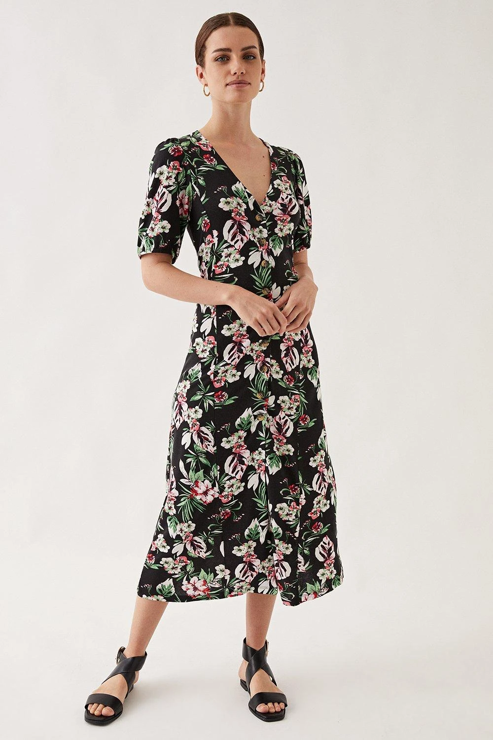 Wallis Petite Tropical Button Through Jersey Dress