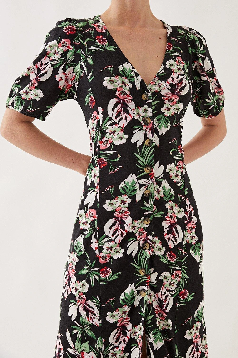 Wallis Petite Tropical Button Through Jersey Dress - Image 2
