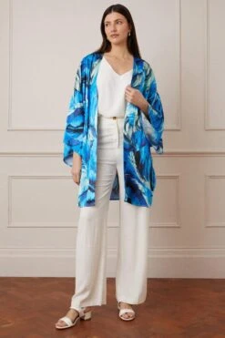 Wallis Tall Feather Print Viscose Satin Kimono
