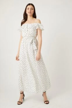 Wallis Tall Ivory Spot Ruffle Maxi Dress