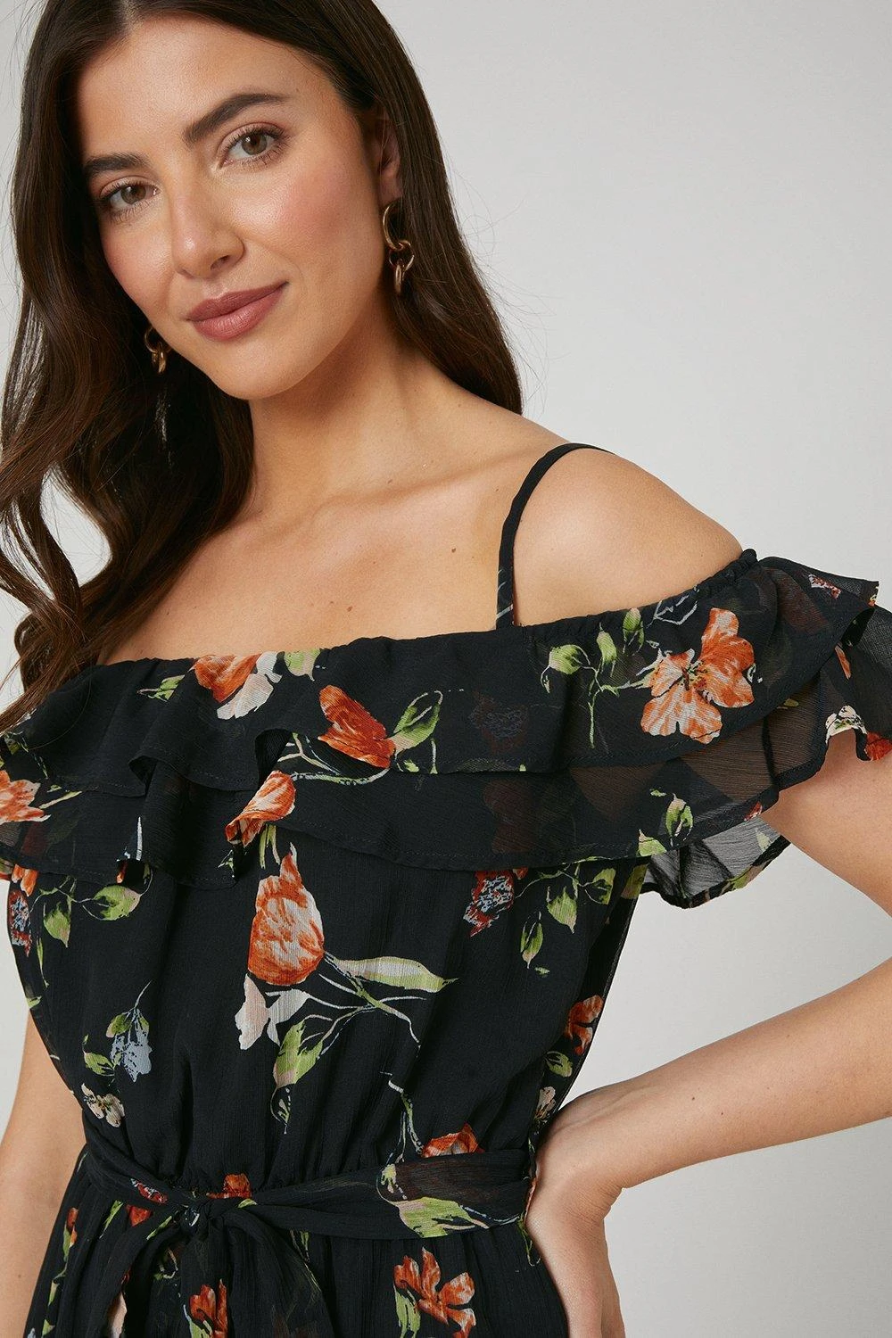 Wallis Chiffon Floral Print Bardot Maxi Dress - Image 2