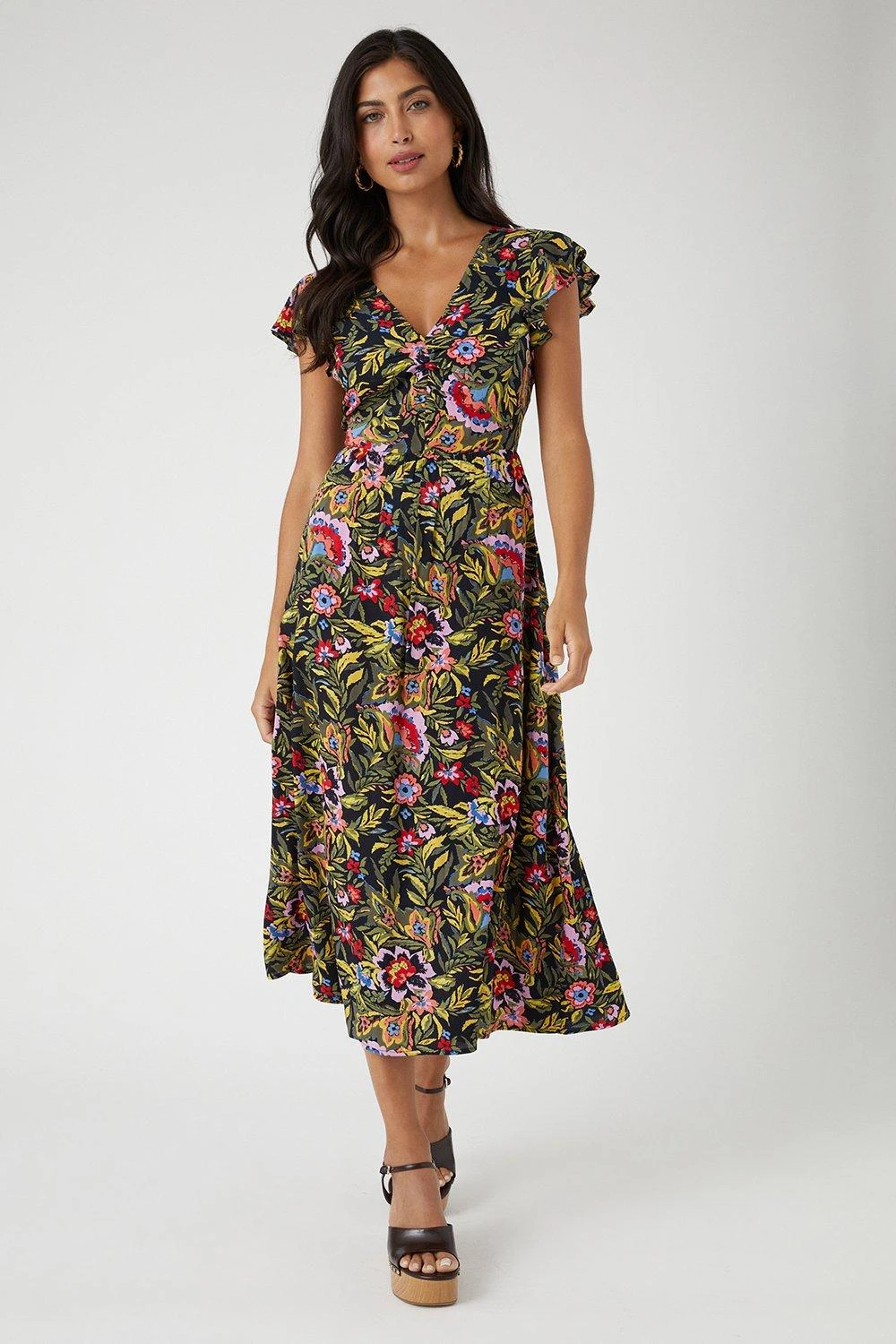 Wallis Mosaic Ruched Midi Dress