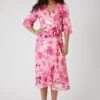 Wallis Petite Pink Abstract Floral Textured Wrap Frill Midi Dress