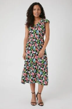 Wallis Petite Summer Floral Tiered Viscose Midi Dress