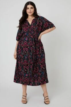 Wallis Curve Geo Abstract Belted Shirt Midi Dress