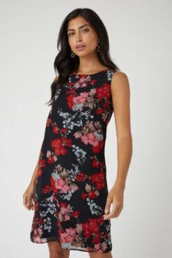 Wallis Black Floral Sleeveless Shift Dress